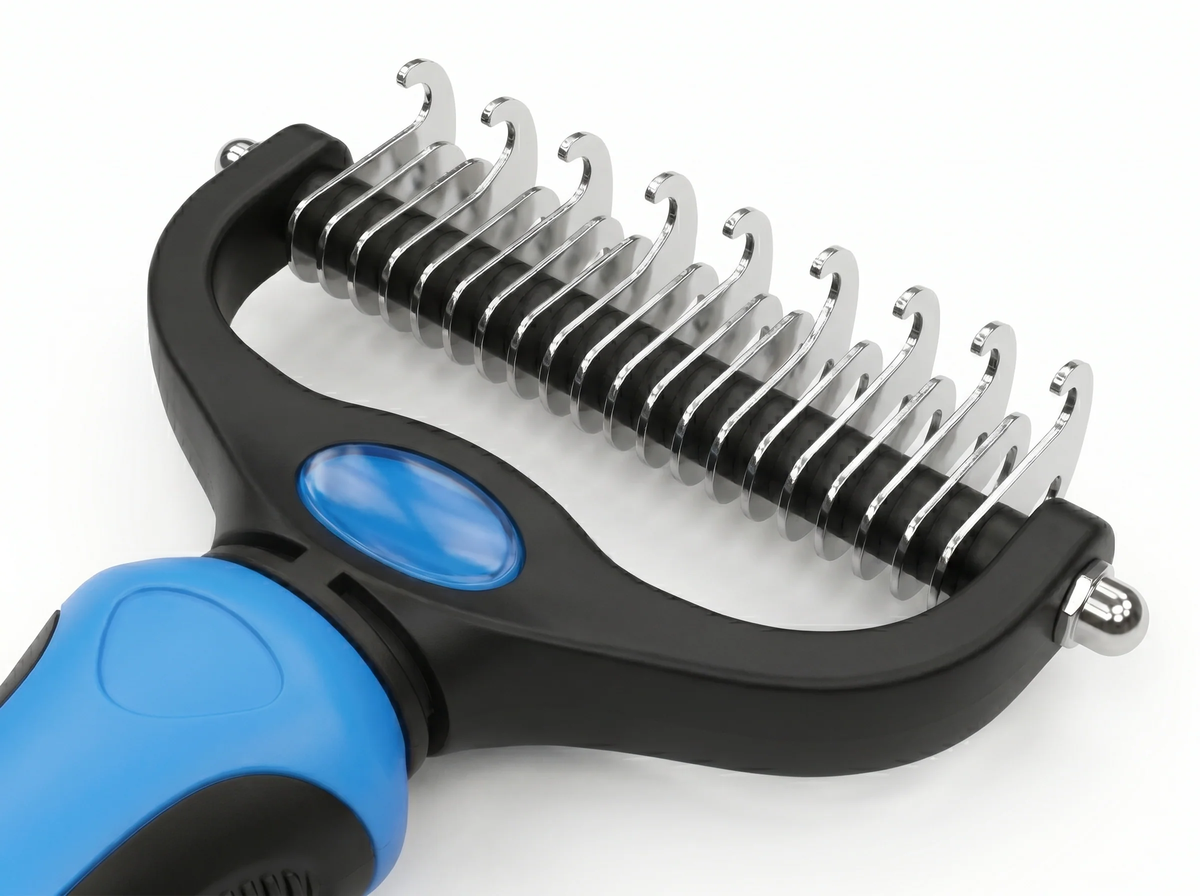 Detalhe dos dentes em aço inoxidável da escova PawGlide